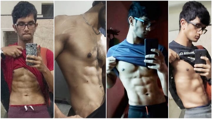 Photos of the author’s abs across the years