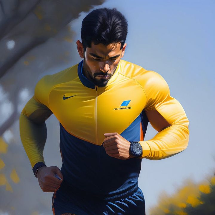 AI-generated caricature of a muscular man jogging in a track suit