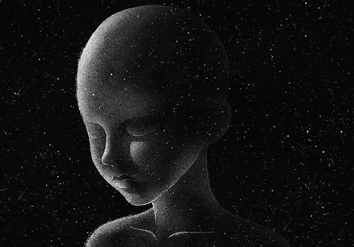 Illustration of a baby face juxtaposed with space